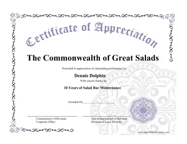 Certificate of Appreciation OpenOffice Template