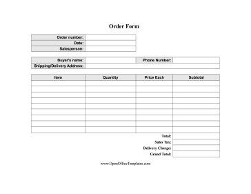 Basic Order Form OpenOffice Template