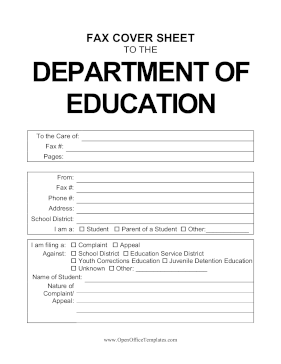 Education Department Fax Cover OpenOffice Template