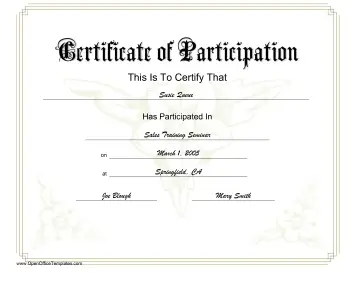 Floral Participation Certificate OpenOffice Template