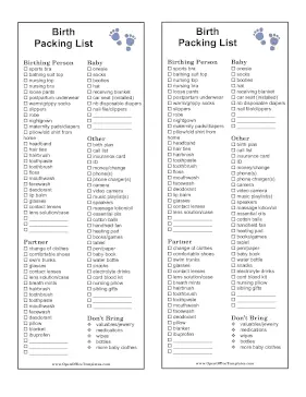 Labor And Delivery Packing List OpenOffice Template