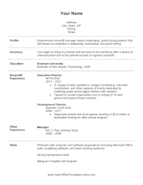 Returning To Work From Unemployment Resume OpenOffice Template