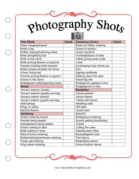 Wedding Planner Shot List OpenOffice Template
