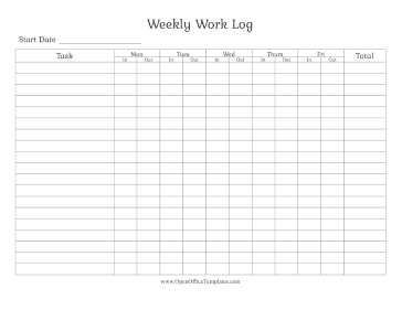 Week Work Log OpenOffice Template