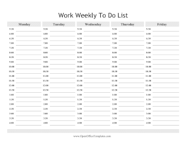 Weekly To Do By Half Hour OpenOffice Template