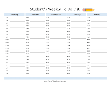 Weekly To Do List For Students OpenOffice Template