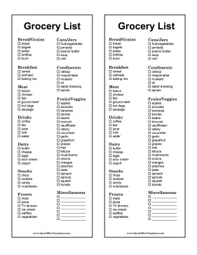 2-Column Basic Shopping List OpenOffice Template