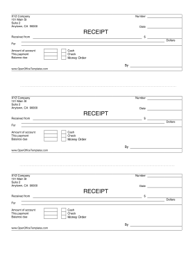 3-up Payment Receipts OpenOffice Template