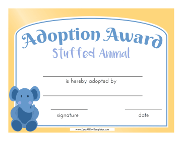 Adoption Certificate Stuffed Toy OpenOffice Template