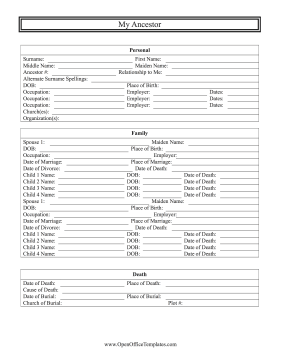 Ancestor Information Record OpenOffice Template