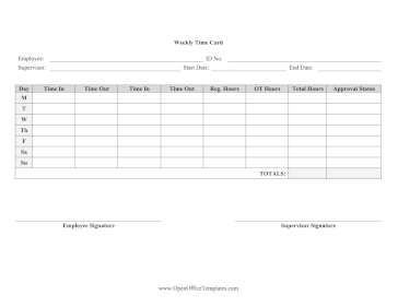 Approval Time Card One Week OpenOffice Template