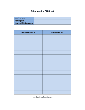 Auction Bidding Form OpenOffice Template