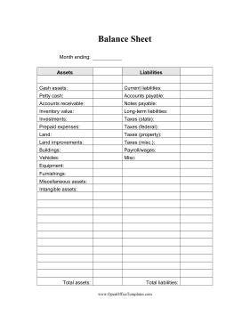 Blank Balance Sheet OpenOffice Template