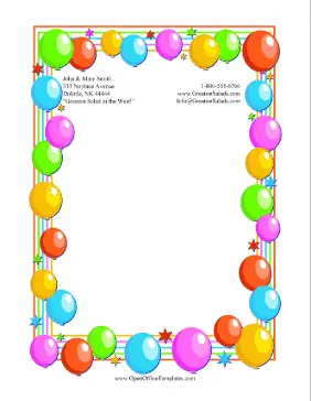 Balloons And Star Stationery OpenOffice Template