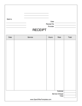 Basic Service Receipt OpenOffice Template