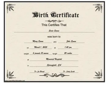 Birth Certificate Gothic Lettering OpenOffice Template