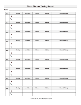 Blood Glucose Tracking Record OpenOffice Template