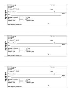 Cash Receipt 3-per-Page OpenOffice Template
