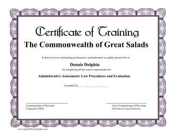 Certificate Of Training OpenOffice Template