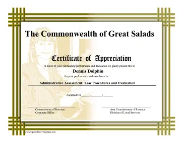 Certificate of Appreciation OpenOffice Template