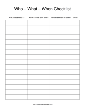 Checklist Who What When OpenOffice Template