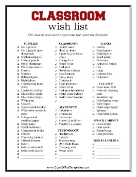 Classroom Wish List OpenOffice Template