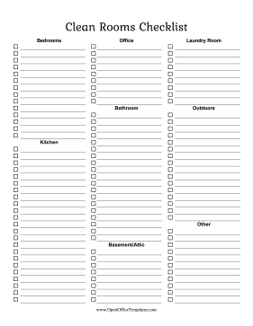 Clean By Room To Do List OpenOffice Template