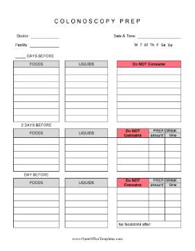 Colonoscopy Preparation Tracker OpenOffice Template