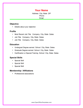 Colorful Chronological Resume OpenOffice Template