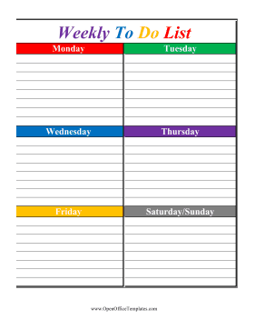 Colorful Weekly To Do List OpenOffice Template