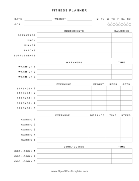 Comprehensive Fitness Planner OpenOffice Template