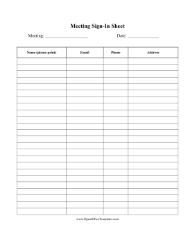 Conference Sign-In Sheet OpenOffice Template