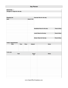 Daily Itinerary OpenOffice Template