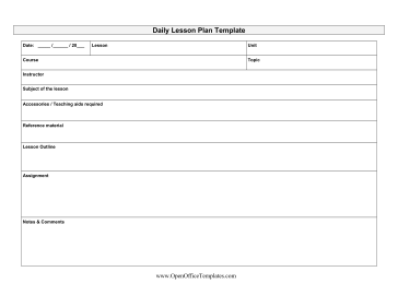 Daily Lesson Plan Template OpenOffice Template