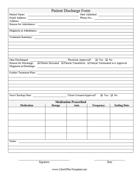 Discharge Form Medical Staff OpenOffice Template