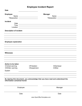 Employee Incident Report Form OpenOffice Template