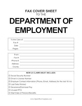 Employment Department Fax Cover OpenOffice Template