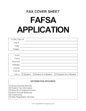 FAFSA Information Fax Cover OpenOffice Template