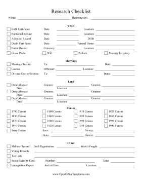 Family Tree Research OpenOffice Template