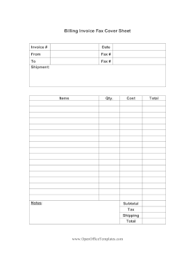 Fax Sheet For Billing OpenOffice Template