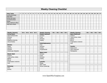 Four-Week Cleaning Checklist OpenOffice Template