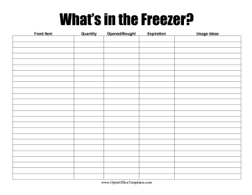 Freezer Inventory OpenOffice Template