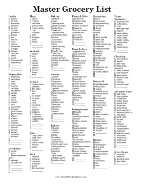 Full Detailed Grocery List OpenOffice Template