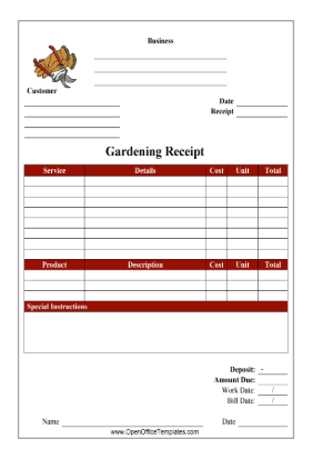 Gardening Service Receipt OpenOffice Template