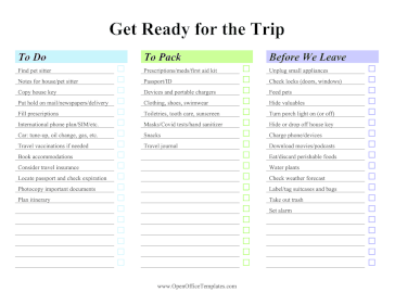Get Ready For The Trip List OpenOffice Template