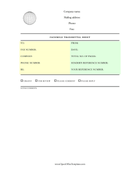 Globe Professional Fax Sheet OpenOffice Template