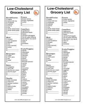 Grocery List Lowering Cholesterol OpenOffice Template