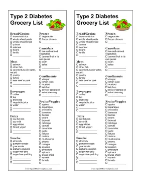 Grocery List Type 2 Diabetes OpenOffice Template