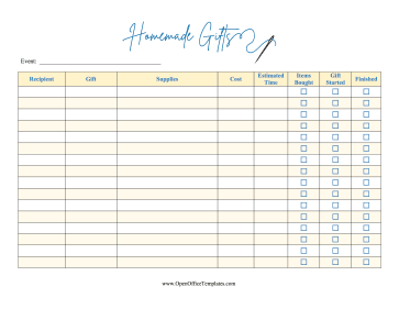 Handmade Gifts Log OpenOffice Template