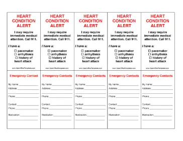 Heart Condition Wallet Card Set OpenOffice Template